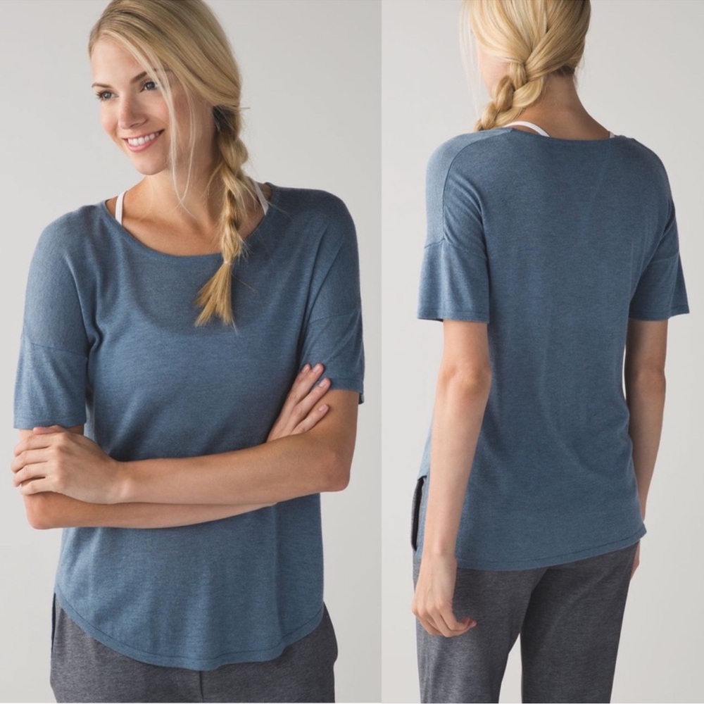 Lululemon Cashmere Daya Knit Tee Heathered Blue Denim Sz 10